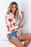 RomiLdi Sexy Floral Print V-Neck Loose Button Down Blouse Top Holiday Boho Shirt
