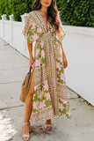 RomiLdi Floral Print V-Neck Maxi Dress Boho Beach Dresses