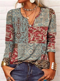 RomiLdi Women's Printed V-Neck Long Sleeve T-Shirt Top