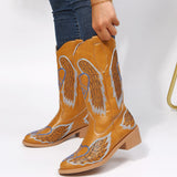 RomiLdi Western Cowboy Boots Women Wing Embroidery Shoes Low Heel