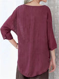 RomiLdi Women Round Neck Batwing Sleeve Stringy Selvedge Scoop Hem Blouse Solid Color