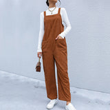 RomiLdi Women Brown Corduroy Jumpsuit