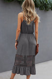 rRomildi Solid Gray Color Lace Patchwork Slip Dress