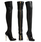 Black Sexy Over The Knee Boots Women High Heels Shoes Ladies Thigh High Boots Spring Leather Long Boots Female Shoe Plus Size 43