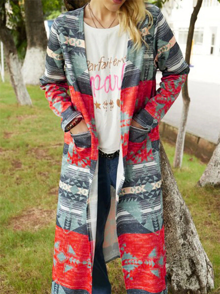 RomiLdi Womens Long Cardigan Geometric Printed Light Weight Cardigan