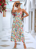 RomiLdi 2023 Spring Dress Backless V Neck Floral Print Slit Dress