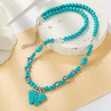 rRomildi Boho Butterfly Turquoise Long Beaded Necklace For Women Vintage Ethnic Jewelry