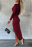 RomiLdi Elegant Fold Solid Color V Neck Wrapped Skirt Dresses