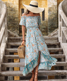 RomiLdi Women's Boho Dress Summer Floral Print Dress off Shoulder Beach Dress