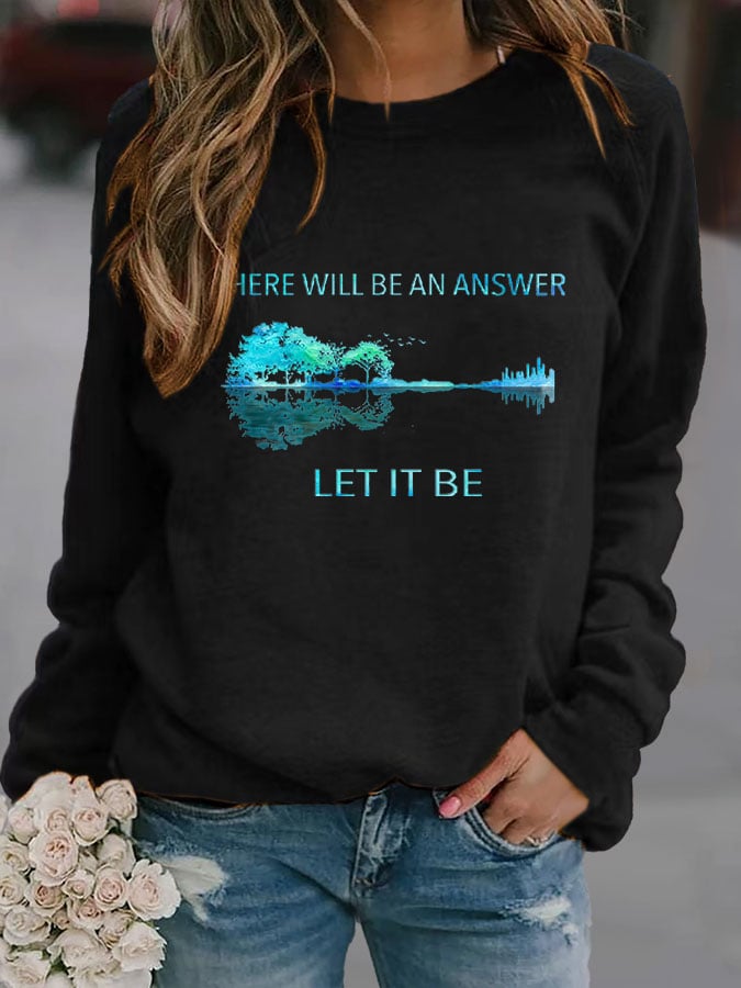 RomiLdi Hippie Guitar Lake There Will Be An Answer Let It Be Print Sweatshirt