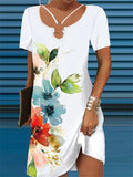 RomiLdi Women's Dress U-Neck Floral Print A Line Casual Summer Dress Mini Dress