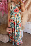 RomiLdi Boho Print Sleeveless High Waist Long Floral Dress