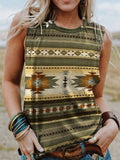 rRomildi Women's Cowgirl Western Tanks Sleeveless Aztec Rust Print Crew Neck Tank Top