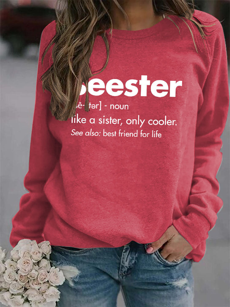 RomiLdi Womens Seester Sister Letter Print Crew Neck Loose Sweatshirt