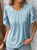 rRomildi Women's Summer Tops Crew Neck Pleated Casual T-Shirt