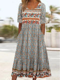 rRomildi Women's Bohemian Dress Ethnic Floral Print Beach Boho Summer Dress