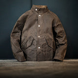 rRomildi Men's Oil Waxed Jacket American Retro Vintage Waterproof Hunting Wax Jacket Biker Outfits