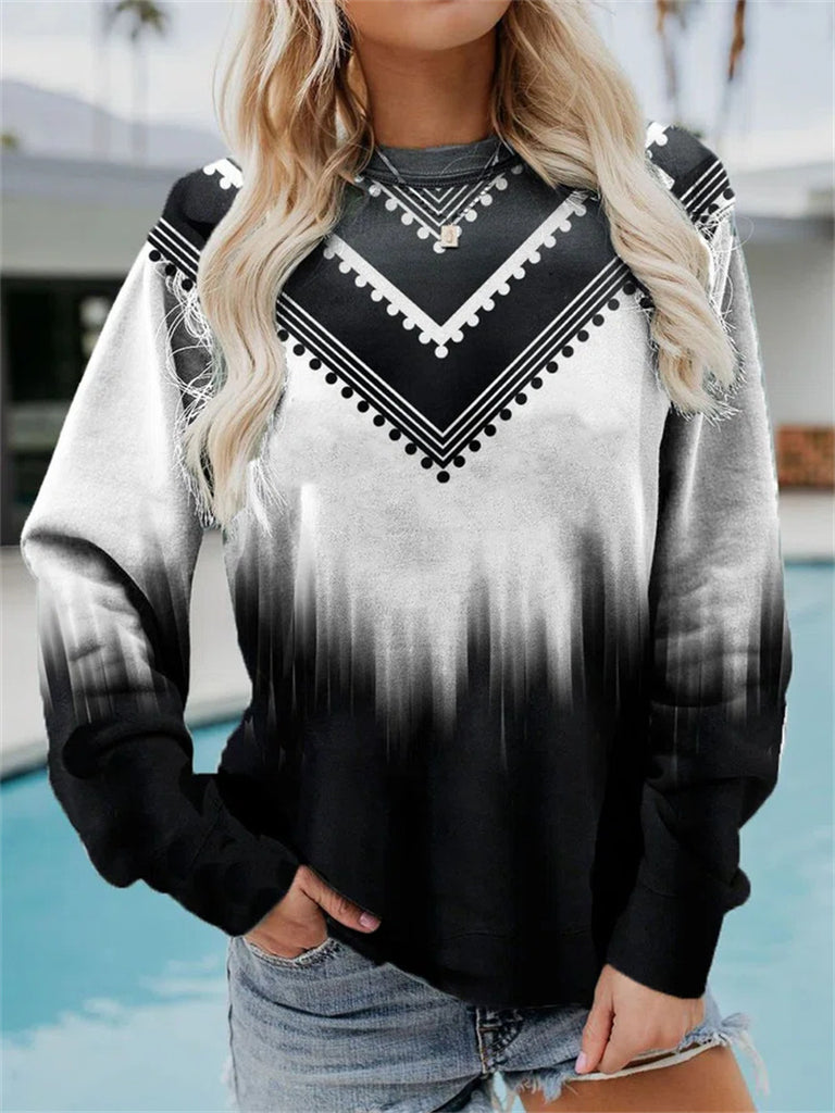 RomiLdi Women's Sweatshirt Black Art Print Long Sleeve Crew Neck Sweatshirt