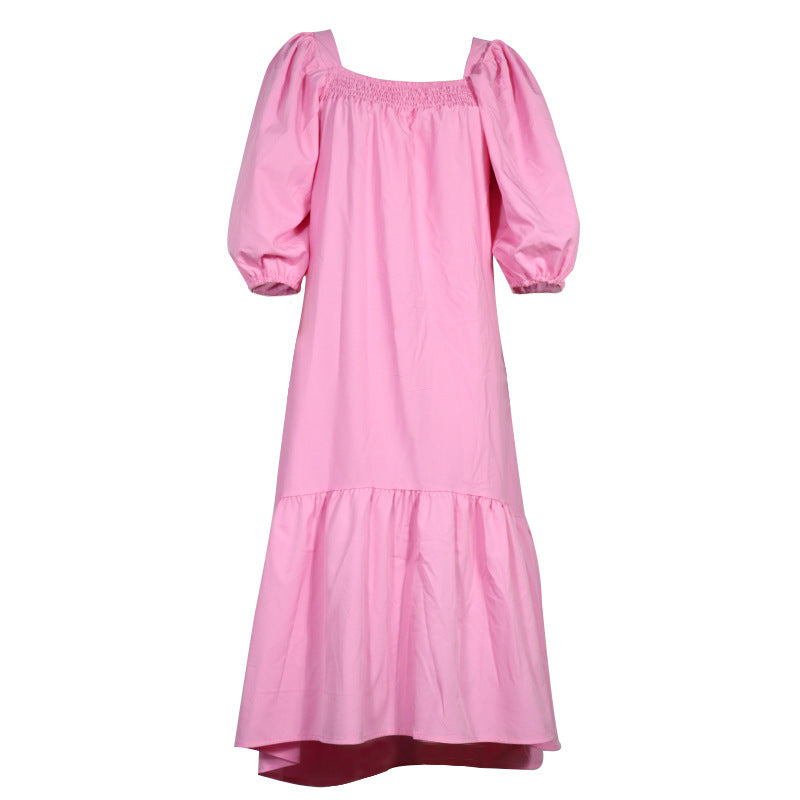 rRomildi Women's Beach Dress Square Neck Puff Sleeve Pink Dress