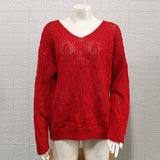 rRomildi Women's Sweater Long Sleeve Casual Basics Regular Plain V Neck Hollow out Sweater