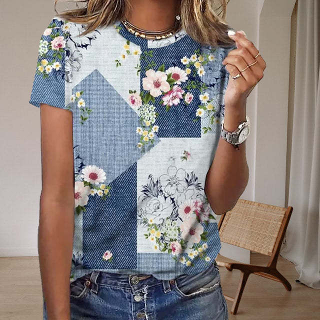 rRomildi Casual Floral Print T-Shirt