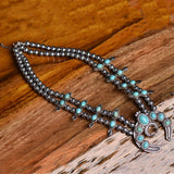rRomildi Bohemian Style Tribal Turquoise Necklace Horn Pendant Alloy Plating Necklace