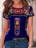 RomiLdi Women's Bohemian Tee Tribal Western Floral Print Crew Neck T-Shirt