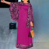 Elegant Evening Party Dress Women Leopard Print Patchwork Maxi Dress Long Flare Sleeve Casual Robe Bohemian Vestidos