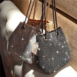 Fashion Diamond Women Chain Shoulder Purses And Handbags Crystal Clutch Evening Bucket Bags Rhinestone Party Crossbody Bag