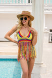 Romildi Crochet Hollow Out Tassel Beach Cover Up Sexy Women Mini Tops Beachwear Bikini Swimwear Bathing Suit Cover Up