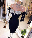 Black Diamonds Women Bandage Dress Off Shoulder Strapless Strap Bodycon Female Evening Party Club Sexy Dresses Summer