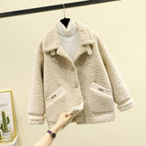 Fashion Lamb Plush Fur Coat Casual Jackets Womens  New Autumn Winter Korean Style Short Polar Fleece Outerwear Jackets Women