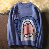 Romildi Men Turtlenecks Shark Sweater Men Winter Patchwor Harajuku Korean Style High Neck Oversized Grey Turtleneck For Men