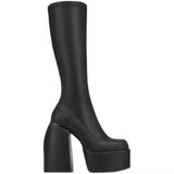 Romildi Women Boots High Heels Chunky Platform Black Big Size 43 Winter Boots Knee High Boot Zipper Matrin Boot Party Shoes