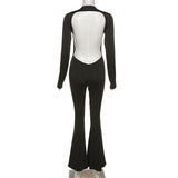 Romildi Black Sexy Backless Jumpsuits for Women Casual Flare Pants Rompers Club Party One Piece Outfits Overall Clothes