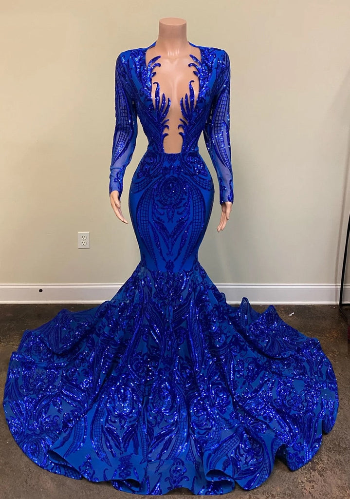 Romildi Royal Blue Sparkly Sequins Mermaid Prom Dress For Black Girls Aso Ebi Party Dress African Evening Gowns Formal Robe De Bal