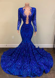 Romildi Royal Blue Sparkly Sequins Mermaid Prom Dress For Black Girls Aso Ebi Party Dress African Evening Gowns Formal Robe De Bal