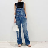 Romildi Korean Japan Style Chic Denim Jumpsuit Pockets Summer Fashion Overalls Street Wear Long Jean Women's Jumpsuit Female Romper