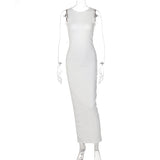 Fashion Sexy O-neck Backless Long Maxi Evening Dresses Women Hollow Out Sleeveless Split Bodycon Party Dress for New Year