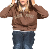 Brown Zip Up Sweatshirt Winter Jacket Clothes oversize y2k Hoodies Women plus size Vintage Pockets Long Sleeve Pullovers