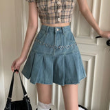 Romildi Casual Denim Mini Skirt Women Summer  High-Waiste Harajuku Y2k Pleated Skirt Blue Japanese Korean Style Fashion Clothing New