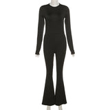 Romildi Black Sexy Backless Jumpsuits for Women Casual Flare Pants Rompers Club Party One Piece Outfits Overall Clothes