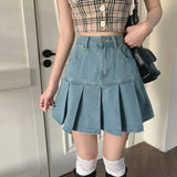 Romildi Casual Denim Mini Skirt Women Summer  High-Waiste Harajuku Y2k Pleated Skirt Blue Japanese Korean Style Fashion Clothing New
