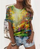 Fashion 3D Gradient Print Women T-Shirts Short Sleeve Summer Casual Tops Street Sport Loose Tee Lady O-Neck Tie-dye T-Shirt Top