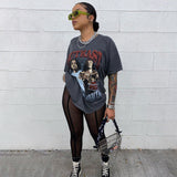 Pure Color Mesh High Waist Slim See Through Pants Leggings Skinny Sexy Streetwear Casual  Women Autumn Winter