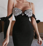Black Diamonds Women Bandage Dress Off Shoulder Strapless Strap Bodycon Female Evening Party Club Sexy Dresses Summer