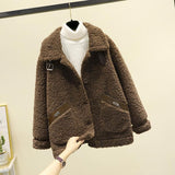 Fashion Lamb Plush Fur Coat Casual Jackets Womens  New Autumn Winter Korean Style Short Polar Fleece Outerwear Jackets Women