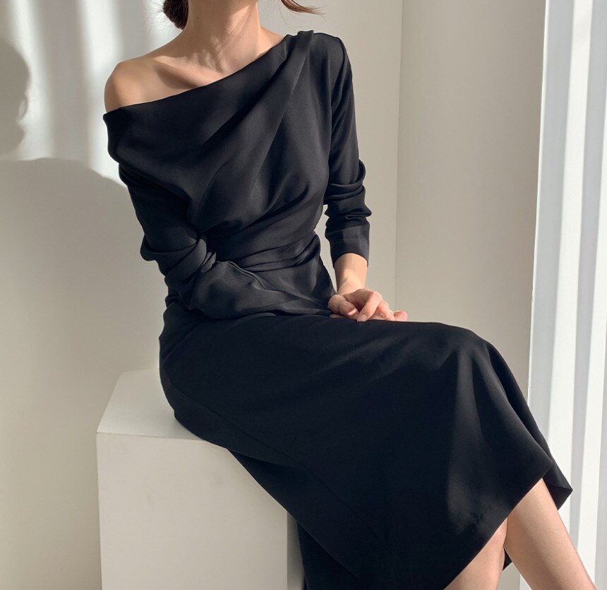 Romildi  Spring Outfits New spring long sleeve summer elegant female twill collar black and white party dress female office lady long dress 13067
