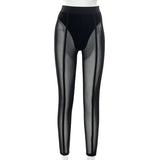 Pure Color Mesh High Waist Slim See Through Pants Leggings Skinny Sexy Streetwear Casual  Women Autumn Winter