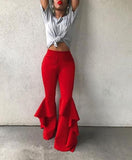 Romildi Easy Chic Vintage Ruffles Trousers Women High Waist Hippie Slim Gypsy Bell Bottom Pants Female Flare Palazzo Fashion Streetwear